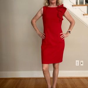 Calvin Klein Size 2 Red Ruffle Dress